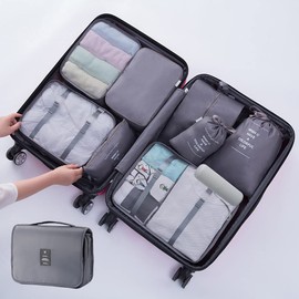 Packing Cubes for Suitcase, Toifucos 10pcs/set Travel Packing Cubes Travel Luggage Packing Organizers Waterproof Travel Compression Suitcase Bag Travel Essential Bag (Grey)