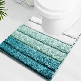 SiliPacks Bathroom Rugs 20"x20" Non-Slip Microfiber Contour Toilet Rugs U Shaped Carpet, Machine Washable Quick Dry Bath Mats for Bathroom, Bedroom and Kithchen -Turquoise