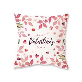 HOMFREEST Valentines Pillow Covers 18x18 Inch Pink Leaves Decorative Farmhouse Romantic Patio Happy Valentine's Day Cushion Case for Sofa Couch Home