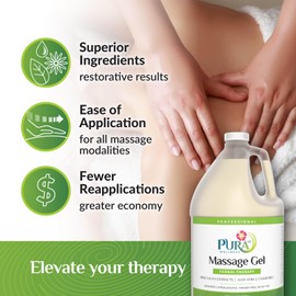 PURA 1ST Professional Herbal Therapy Massage Gel, Aloe Vera, Arnica Extract, Unscented, Hypoallergenic, Natural, Deep Tissue, Wellness, Physical Therapy, 128oz Bottle