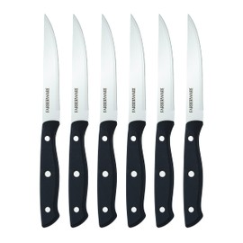 Farberware Triple Riveted Steak Knife Set, 6-Piece, High-Carbon Stainless Steel Knife Set, Razor-Sharp Steak Knife Set with Fine Edge Blades, Black