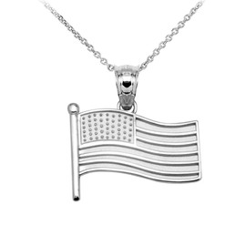 Claddagh Gold 925 Sterling Silver American Flag Charm Pendant Necklace, 22"