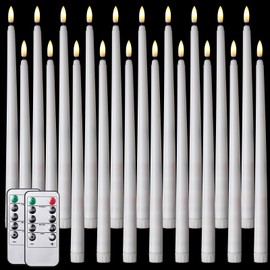 Tuanse 20 Pack White Flameless Taper Candles Flickering Bulk Long LED Advent Candlesticks Battery Operated with Remote and Timer 3D Realistic Wick Lights for Wedding Valentines Window Decor(12.4")
