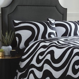 HOMEMAKER BEDDING Retro Duvet Cover Set Black White Swirl Print (Single)