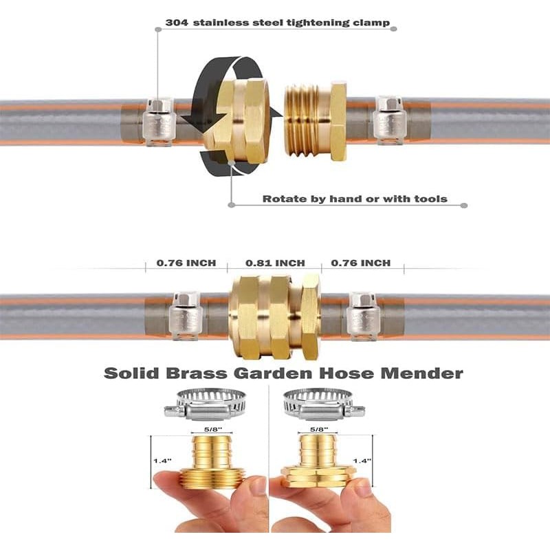 Solid Brass Female and Male Hose Connector Set for 3/4"