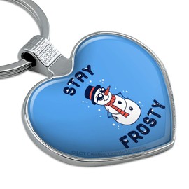 Stay Frosty Chill Snowman Funny Humor Keychain Heart Love Metal Key Chain Ring