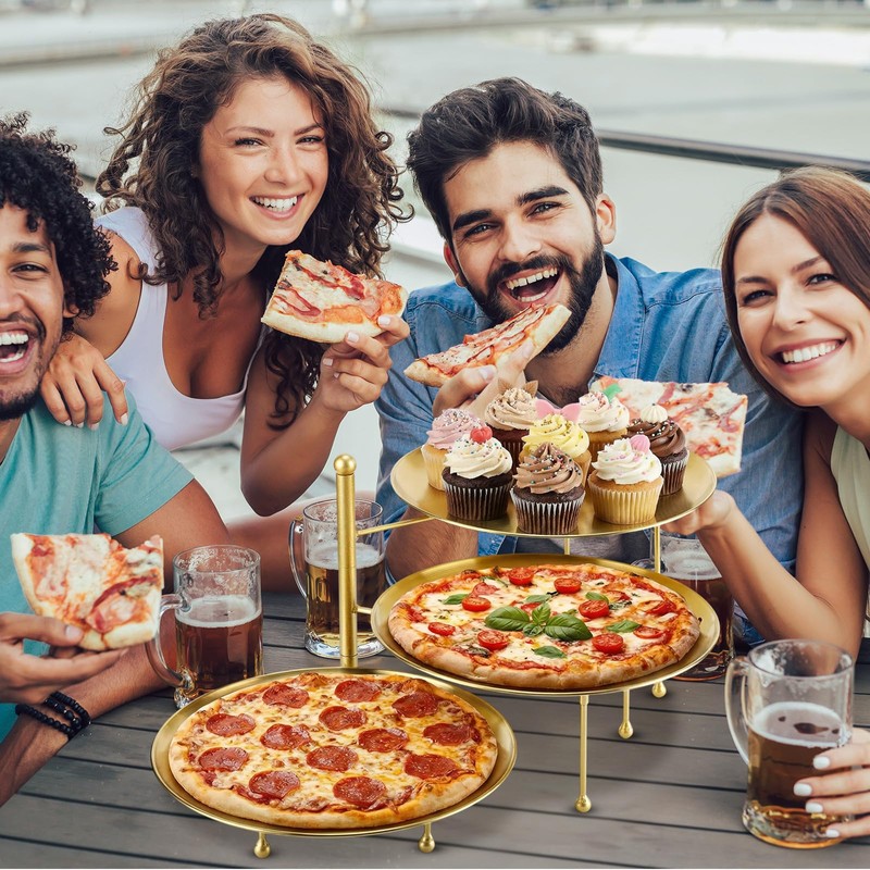 Teenyyou 7 Pcs Gold Pizza Pan Stand Set, Pizza Pans,