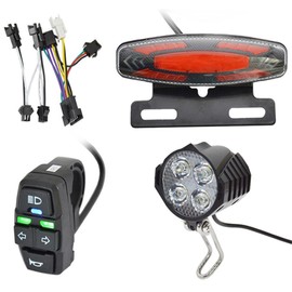 XinGeeek Ebike Headlight and Tail Light Sets,24-48V Ebike Turn Signal Kit,E-Bike Front Rear Warning Lights with Switch for Electric Bike (B)