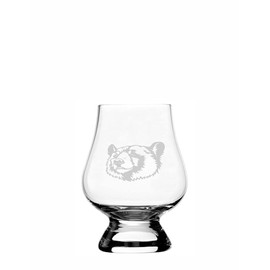 Black Bear Face Zoo Animal Themed Etched 2.5oz Wee Whisky Glass Compatible With Glencairn Accessories