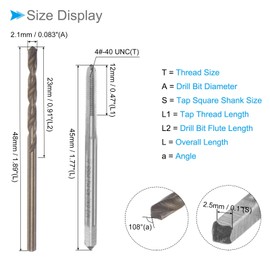 CoCud Tap and Drill Bit Set M2.6 x 0.45 Tap Screws 2.1mm Drill Diameter Left Hand Metric Machine Screw Tap Twist Drill Bit Tool Kit for Threading Tapping 1 Set