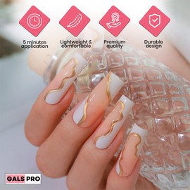 GALSPRO Long Press on Nails - Set of 24 Fake Nails with Designs in 12 Different Sizes for Perfect Fit, Cute False Nails Kit for Women with 0.07oz Nail Glue, A Double Sided Nail File & Cuticle Stick