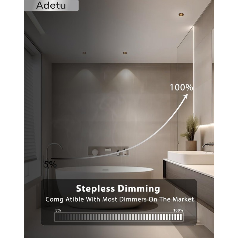 Adetu 2 Inch 5CCT Black LED Recessed Ceiling Light with