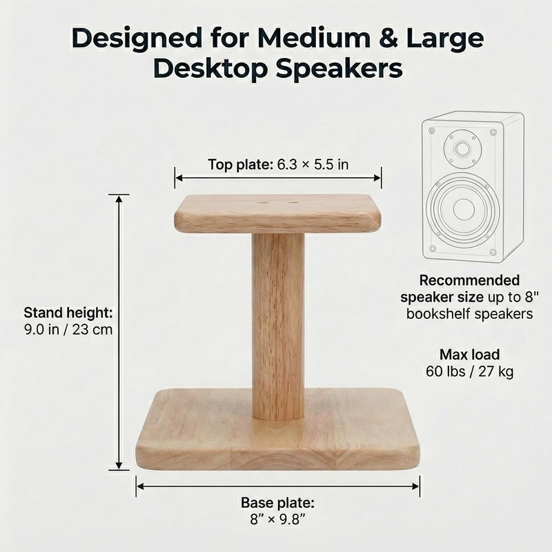 OKOstand Desktop Speaker Stands Made of Pure Solid Wood, Natural