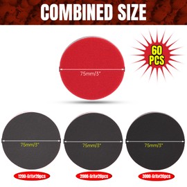 YTKavq 60 Pcs Sanding Disc Set,3 Inch Round Sponge Sandpaper Include 1200,2000,3000 Grits 20 Pieces Each for Polishing and Polishing of Woodworking Furniture, Metal Jade, etc