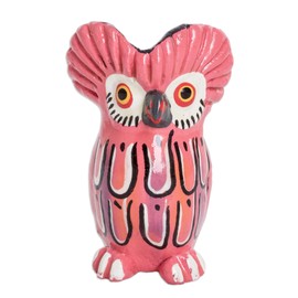 NOVICA Artisan Handmade Ceramic Figurine Owl Pink Guatemala Multicolor Sculpture Traditional 'Sweet Tecolote'