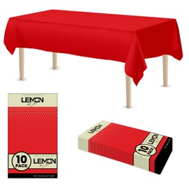 LEMON + Co. Red Rectangle Table Cover Disposable Plastic Tablecloth 54 Inch. x 108 Inch. Premium Decorative Rectangle Table Cover 10 Pack