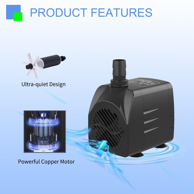 Fountain Pump 400GPH Submersible Water Pump Ultra Quiet for Fountain,