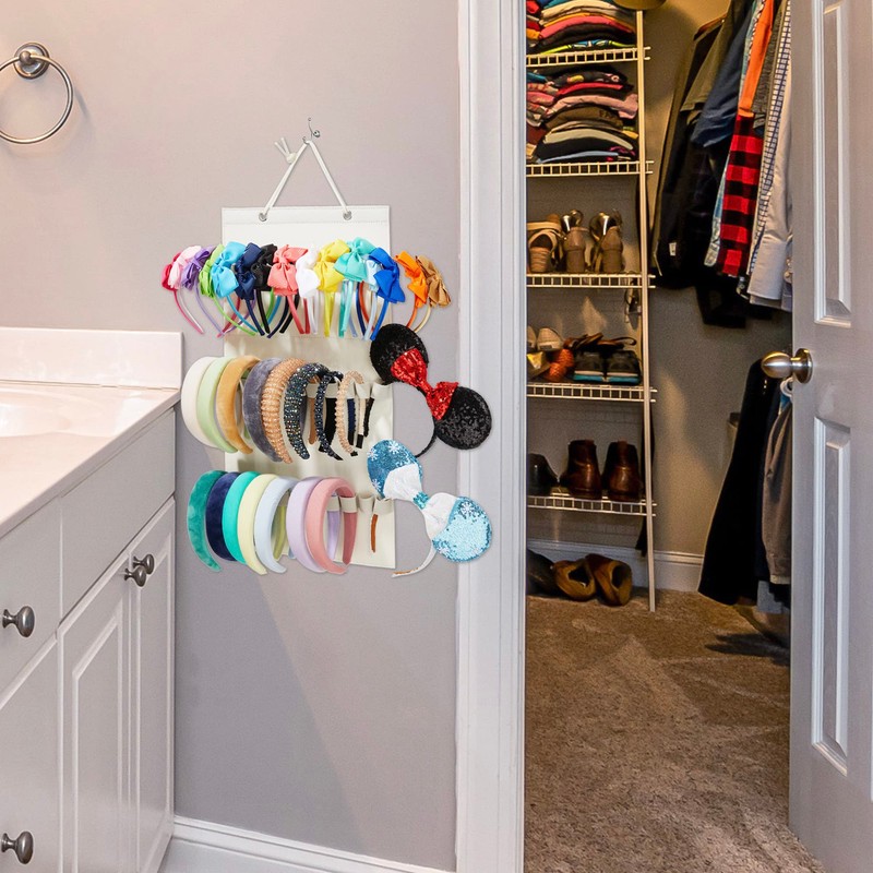 HUHYNN Hanging Headband Organizer with 30 Elastic Loops for Women