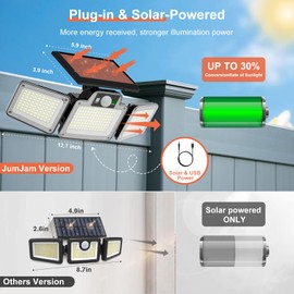 JumJam 280 LED Solar Flood Security Lights, Solar Outside Lights with Remote Control, Motion Sensor Lights Outdoor, Waterproof for Porch, Patio, Yard, Garage, 2 Pack