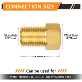 5-PCs HeSun Brass Pipe Fitting Adapter, 1/2" NPT Male x 1/2" NPT Female Extension Connector, Length in 40MM, with Sealing Tape