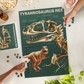 Lantern Press 1000 Piece Jigsaw Puzzle, Tyrannosaurus Rex Facts, Green Background