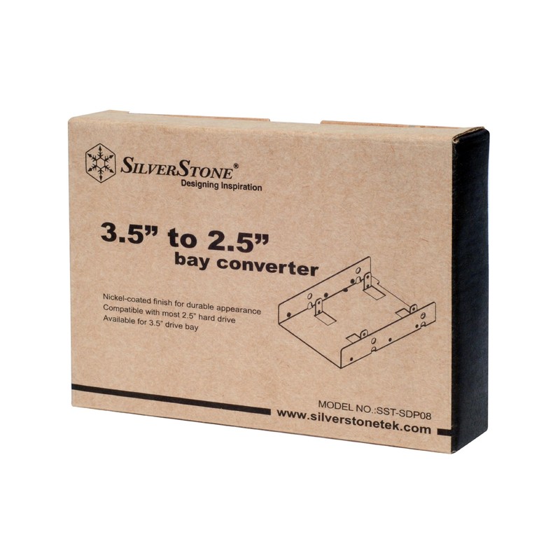 SilverStone SDP08 3.5" to 2.5" Bay Converter, Nickel-coated finish, SST-SDP08