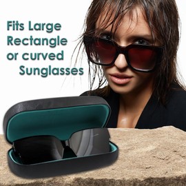 MyEyeglassCase - Large Sunglasses Case - Eyeglasses Case distressed Leather Like - Glasses Rectangle Case for Straight Frames with Pouch & Cloth - Large to Extra Large Eyeglass Case (AS505 Black)