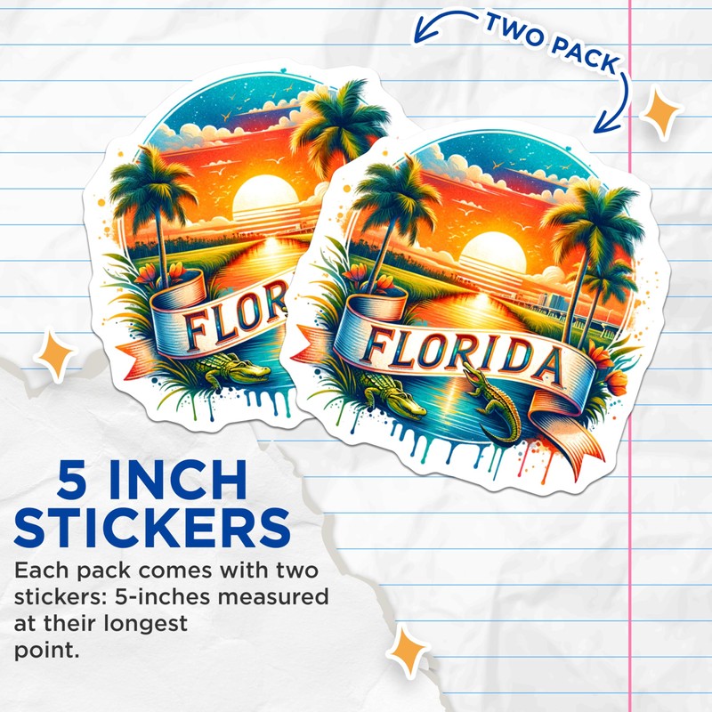 (2 Pack) Florida State Stickers - Sunset Palm Trees -
