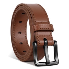 VONMELLI Nickel Free Leather Belt for Men, TSA Approved Non-Metal Men's Belt for Jeans with Hypoallergenic Black Buckle Brown Fit Waist Size 41-45"