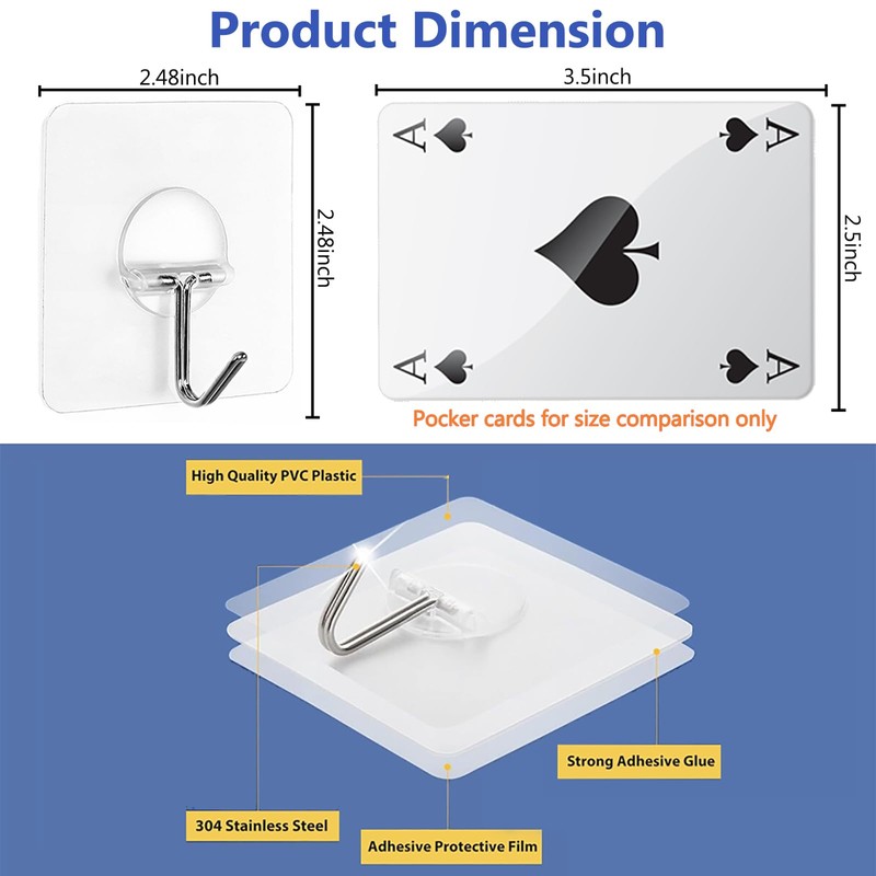 JINSHUNFA Adhesive Wall Hooks for Hanging Heavy Duty Towel Coat