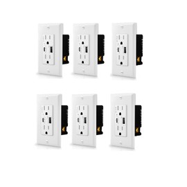 24W USB C Outlet PD,USUPERINK 15 Amp USB Wall Outlet with Fast Charge,Charging Power Outlet with 4.8A Type C&A Ports,Large Watt USB C Outlet,Wall Plate Included,Commercial Grade,UL Listed,White 6PK