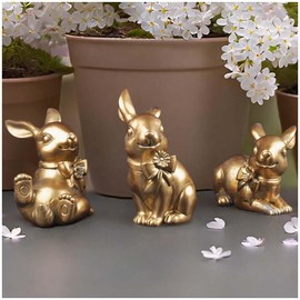 DurableDelights 3Pcs Gold Easter Bunny Figurines - Mini Resin Rabbit Decor for Table, Vintage Easter Decorations Indoor, Hand Painted Bunny Figures, and Spring Home Decorations