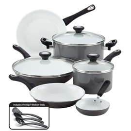 Farberware 17498 Ceramic Nonstick Cookware Pots and Pans Set, 12 Piece, Gray