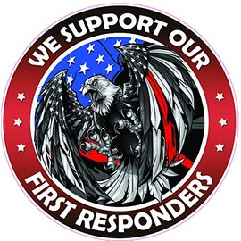 We Support Our First Responders Thin red line American Flag Eagle Decal (12")