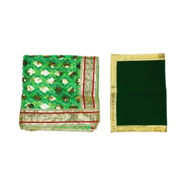 Chunari/Chunar/Chunni Decorative Cloth + Pooja Mat/Aasan Set of 2 for Multipurpose Pooja Decorations Item & Article for Statue Frame Idol Temple (Green)