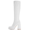 Modatope Womens Platform Boots Knee High Chunky Heel White Boots