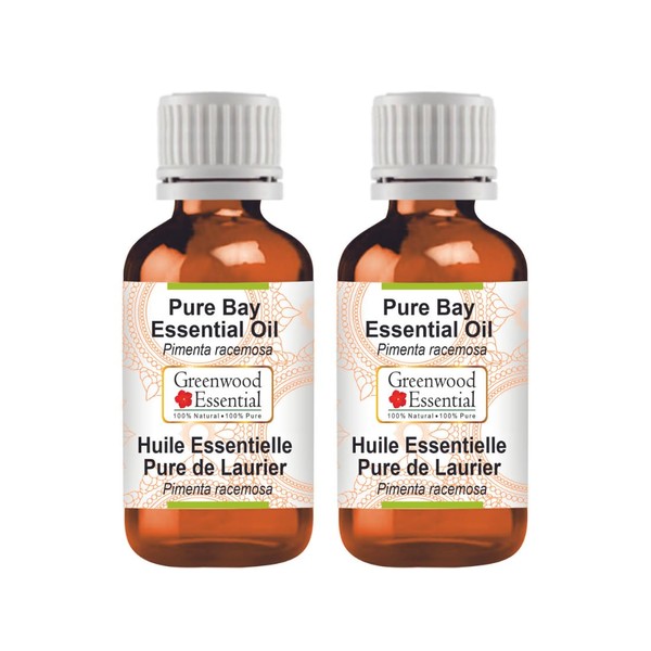 Greenwood Essential Pure Natural Bay Essential Oil (Pimenta Racemosa) Natural Pure Therapeutic Quality Steam Distilled (Pack of Two) 100 ml x 2 (6.76 oz)