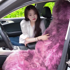 OGLAND Fluffy Sheepskin Car Seat Cover-Fuzzy Fur Auto Cushion for Universal Automotive Protector (Black, 1 Pcs Front Seat Cover)