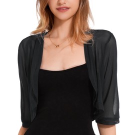 Atxnn Women's Bolero Shrug UK 3/4 Sleeve Cropped Cardigan Summer Lightweight Jacket for Dresses Ladies Soft Open Front Shrugs Shawl, Black L