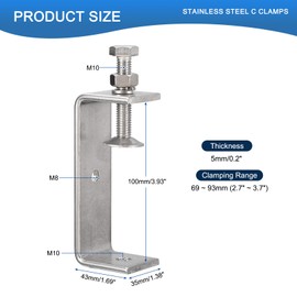 Awclub 2 Pack 304 Stainless Steel C Clamps with 100mm/3.94" Stable Wide Jaw Opening Tiger Clamp for Woodworking Welding Construction Household Mount