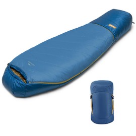 Naturehike 41/28℉ Mummy Sleeping Bag for Adults, Fabrics with PFAS-Free DWR, Machine Washable, Wearable Sleeping Bags with Arm Zippers for Camping Hiking Backpacking, Blue Large