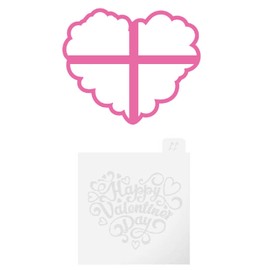 LissieLou Happy Valentine's Day Style 1 Cookie Cutter and Embosser Valentine's Day Icing Stamp Fondant Embosser - Light Pink/Clear