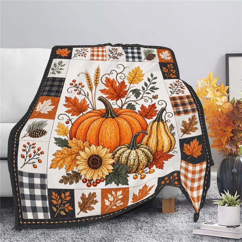 Fall Throw Blanket Soft Cozy Warm Plush Fluffy Fuzzy Fleece