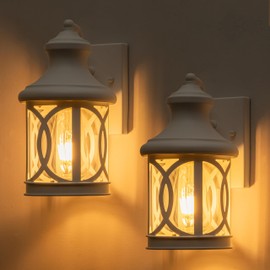 Laplusbelle 2-Pack Outdoor Wall Lights, Porch Lights, Waterproof Outdoor Wall Sconce, Exterior Light Fixture White with Clear Glass Shade for Garage Patio Front Door Balcony, 12in.