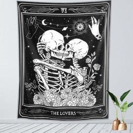 The Lovers Skull Wall Tapestry Black and White Skeleton Tapestry Gothic Room Decor Witchy Tapestries Aesthetic Wall Hanging for Bedroom Living Room 60 x 44 - Size: 30x40