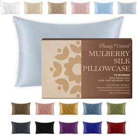 Beauty of Orient 19 Momme Premium Mulberry Silk Pillowcase for Hair and Skin | Handcrafted Hypoallergenic & Anti-Acne 100% Silk Pillow Cases with Zipper | Queen - 20" x 30", Silver Lining