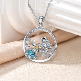 BETHZA Robin Bird Necklace 925 Sterling Silver Natural Turquoise Gemstone Robin Nest and Egg Pendant Jewelry Gifts for Women Sterling Silver Turquoise Sterling Silver Turquoise, Sterling Silver,