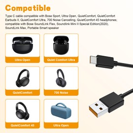Gneinour USB C Cable Compatible with Bose Sport, Ultra Open, QuietComfort, 700 Noise Cancelling, QC45 Headphones, Soundlink Flex, SoundLink Mini II, SoundLink Max, Portable Smart Speaker (3.3ft)