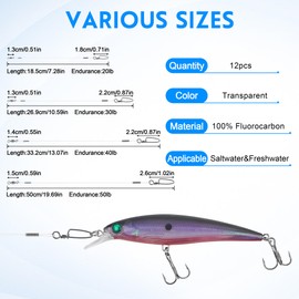 Fishing Fluorocarbon Wire Leader Line with Crane Swivels and Snap 20-50LB Fluorocarbon Leader Connector Tackle Lures Rigs or Hooks Fishing Leader Line for Saltwater Freshwater (40lb-12 12pcs)
