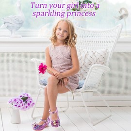 M MUNCASO Mary Jane Princess Shoes with Shiny Bow,Glitter Girls Party Shoes, Flower Girl Shoes for banquets, Weddings, Birthday Parties,Cosplay Party Purple